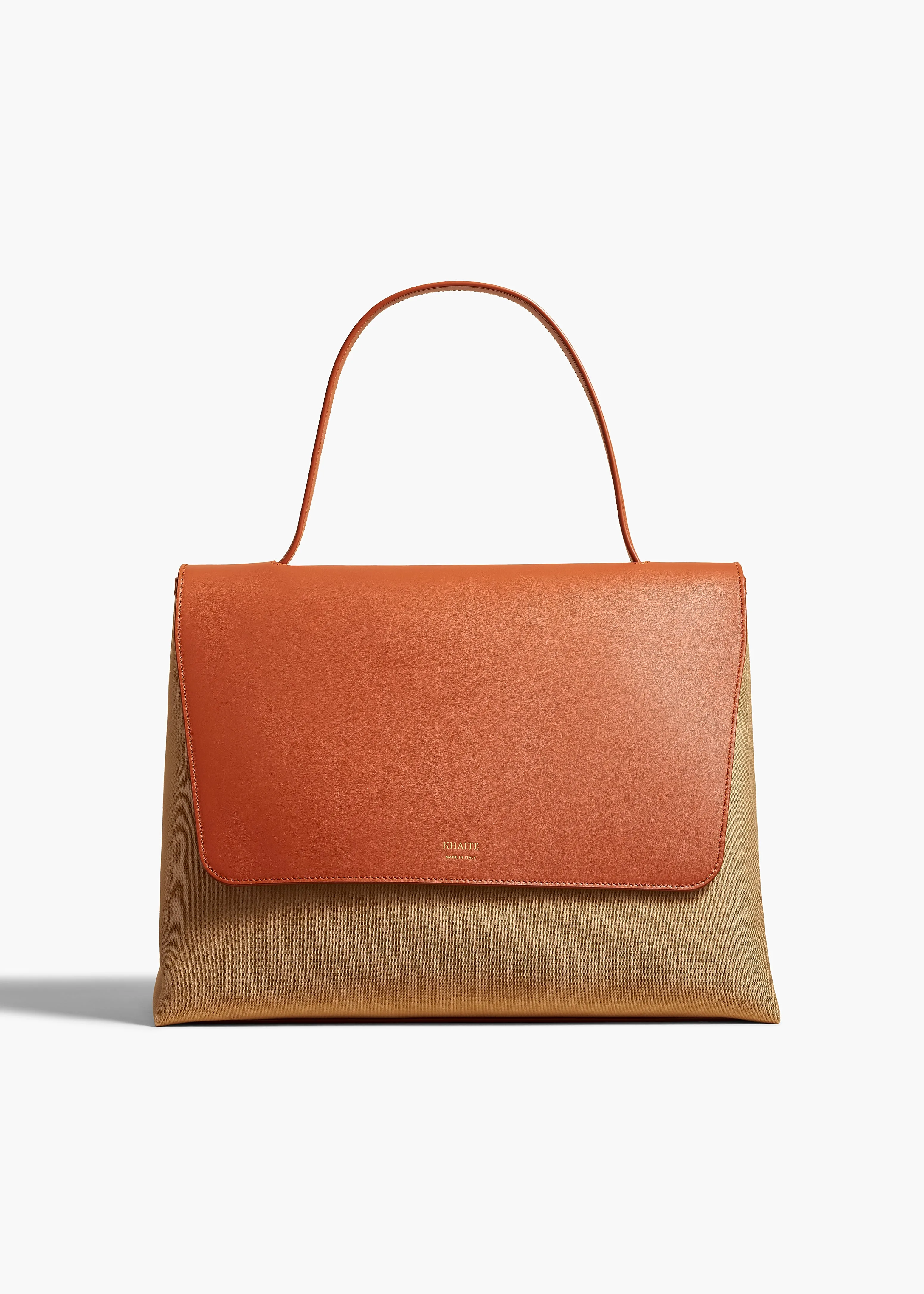 Large Lia Bag in Tan Leather and Honey Canvas