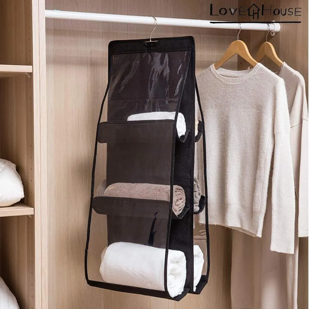 Love In The House Hanging Handbag Purse Organizer Household Wardrobe Closet Organizer Hanging Storage Bag 6 Large Storage Pockets (Grey, 36''x14''x14'')