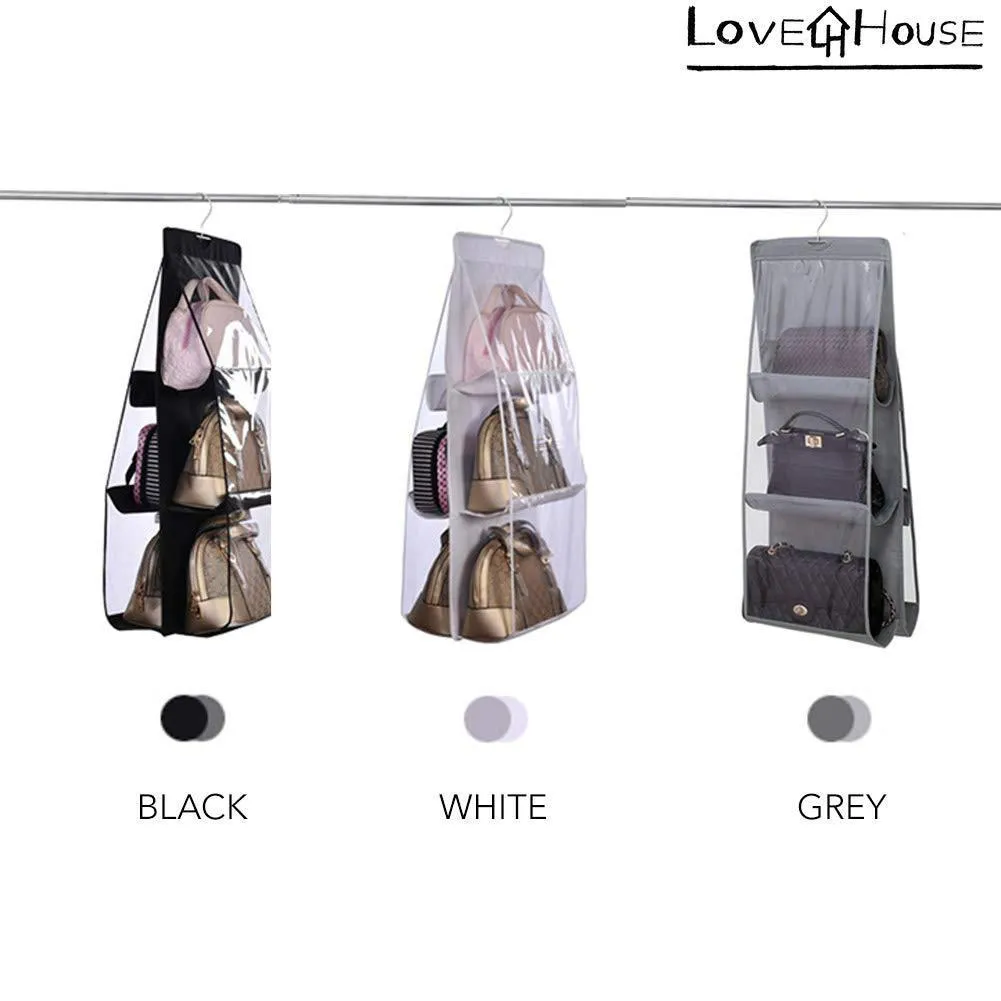 Love In The House Hanging Handbag Purse Organizer Household Wardrobe Closet Organizer Hanging Storage Bag 6 Large Storage Pockets (Grey, 36''x14''x14'')