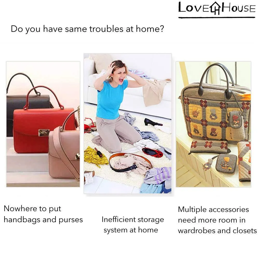 Love In The House Hanging Handbag Purse Organizer Household Wardrobe Closet Organizer Hanging Storage Bag 6 Large Storage Pockets (Grey, 36''x14''x14'')