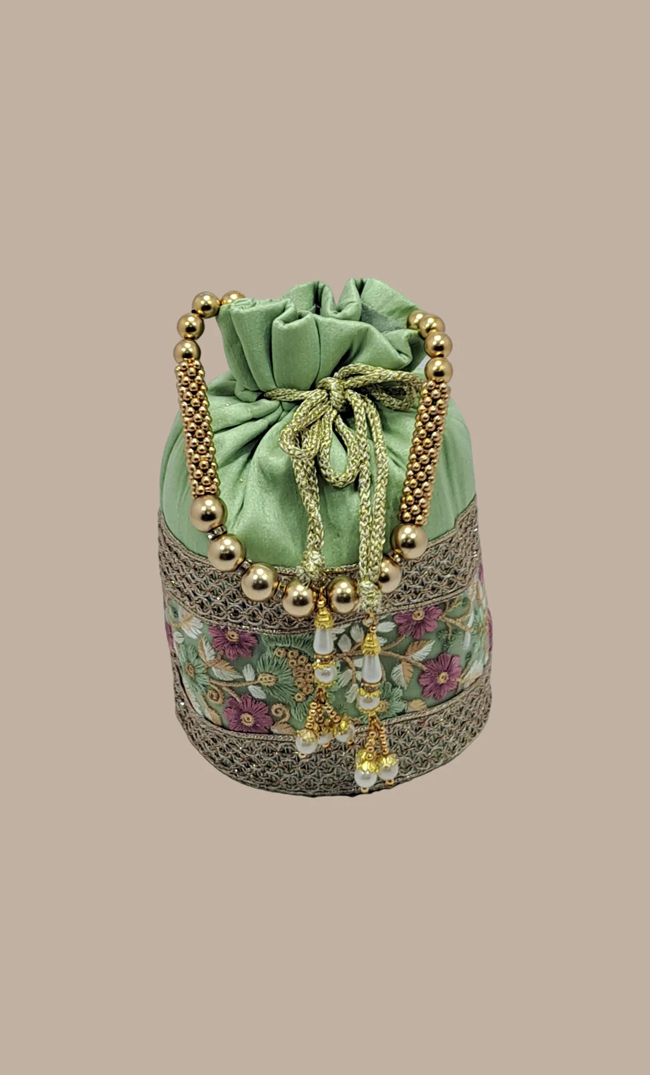 Mint Embroidered Pouch Bag