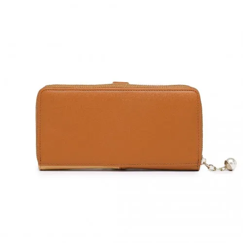 Miss Lulu Tri-colour V-shaped RFID Blocking PU Leather Clutch Long Purse - Brown | Stylish & Secure Women's Wallet