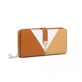 Miss Lulu Tri-colour V-shaped RFID Blocking PU Leather Clutch Long Purse - Brown | Stylish & Secure Women's Wallet