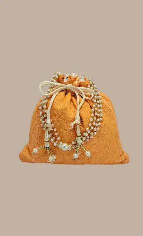 Orange Embroidered Pouch Bag