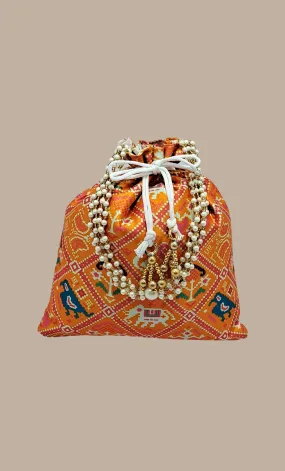 Orange Printed Pouch Bag