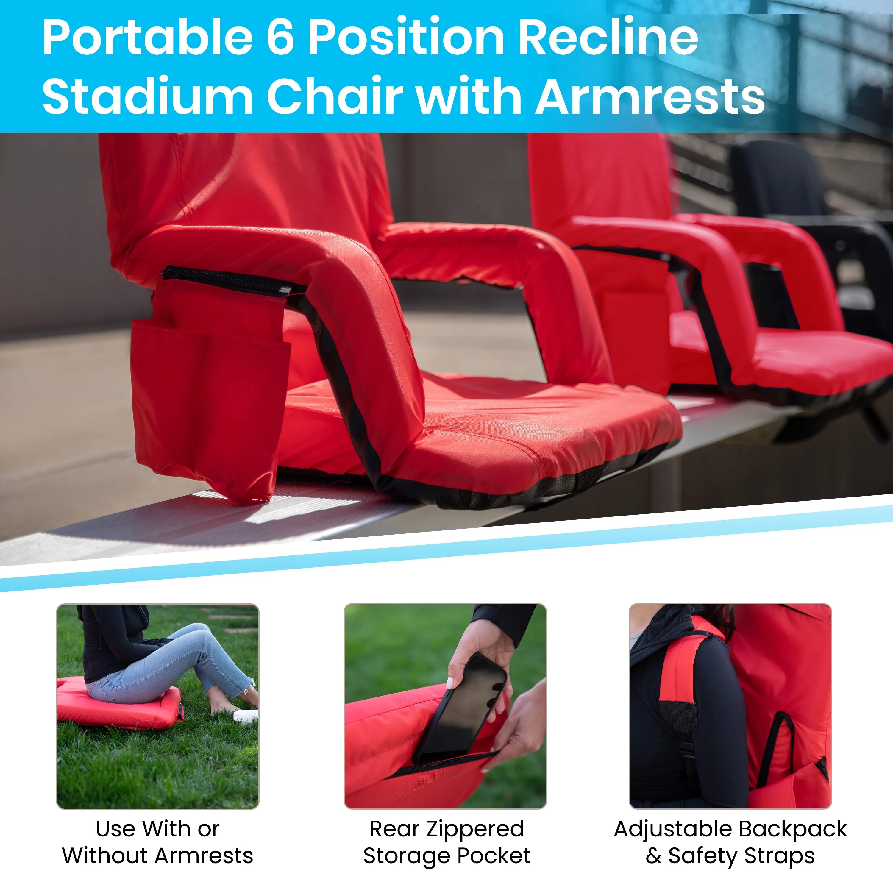 Red Reclining Stadium Chairs FV-FA090-RD-2-GG