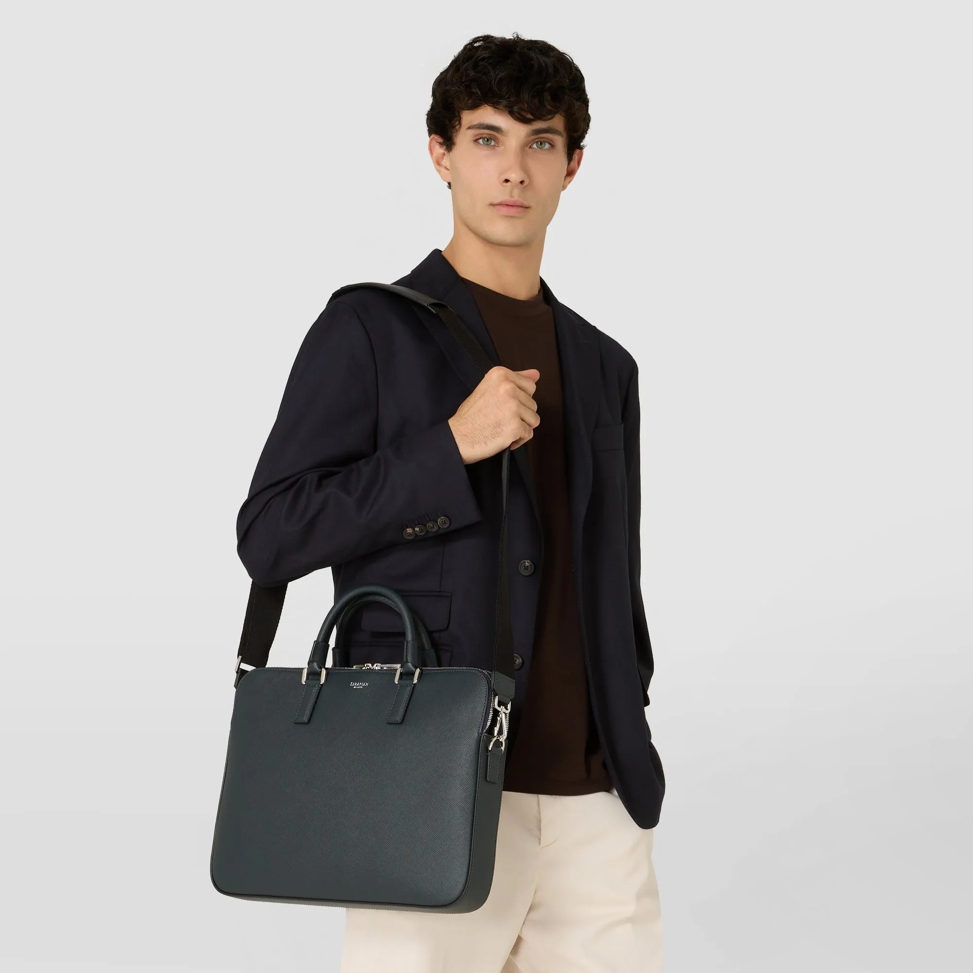 SLIM BRIEFCASE WITH DOUBLE ZIP IN EVOLUZIONE LEATHER