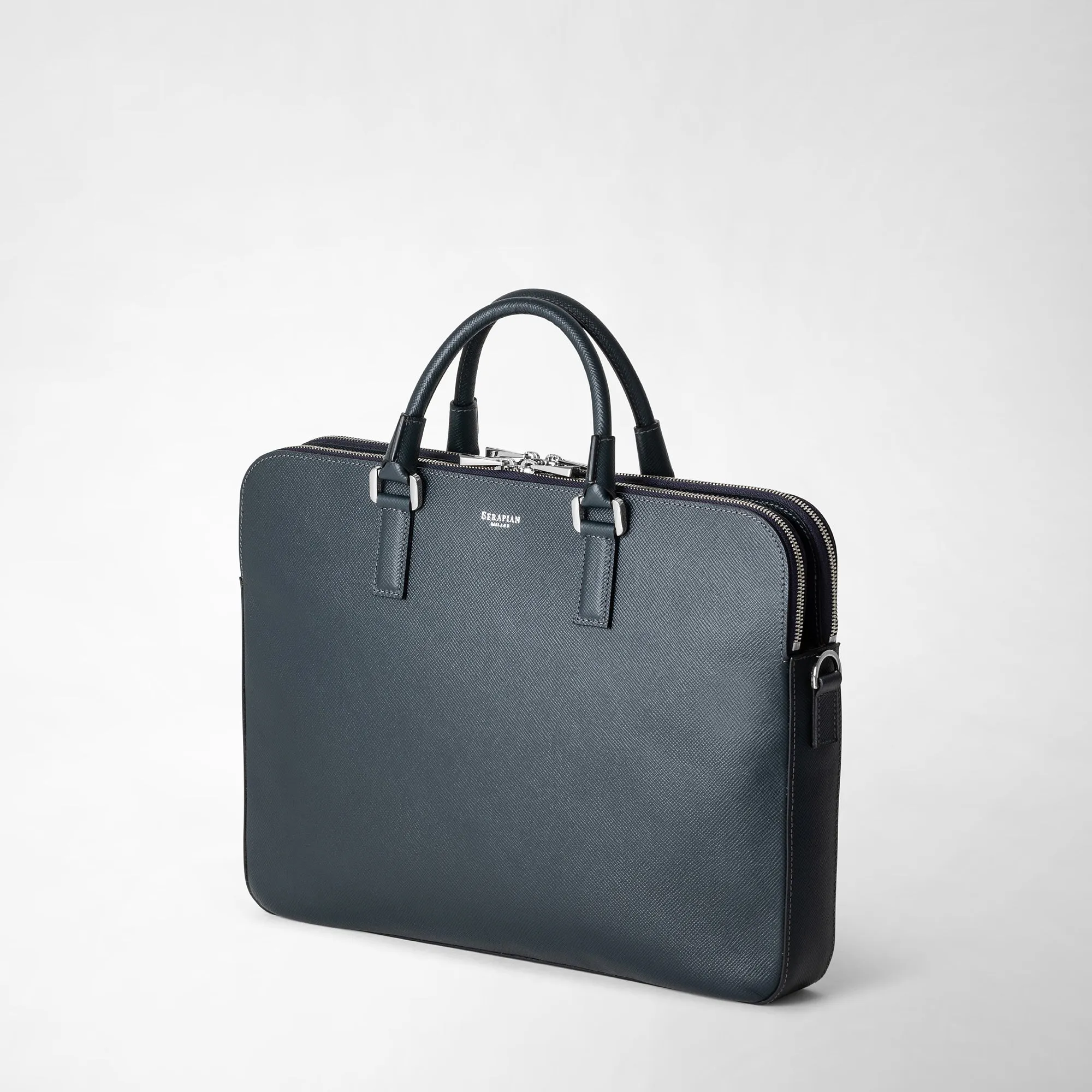 SLIM BRIEFCASE WITH DOUBLE ZIP IN EVOLUZIONE LEATHER