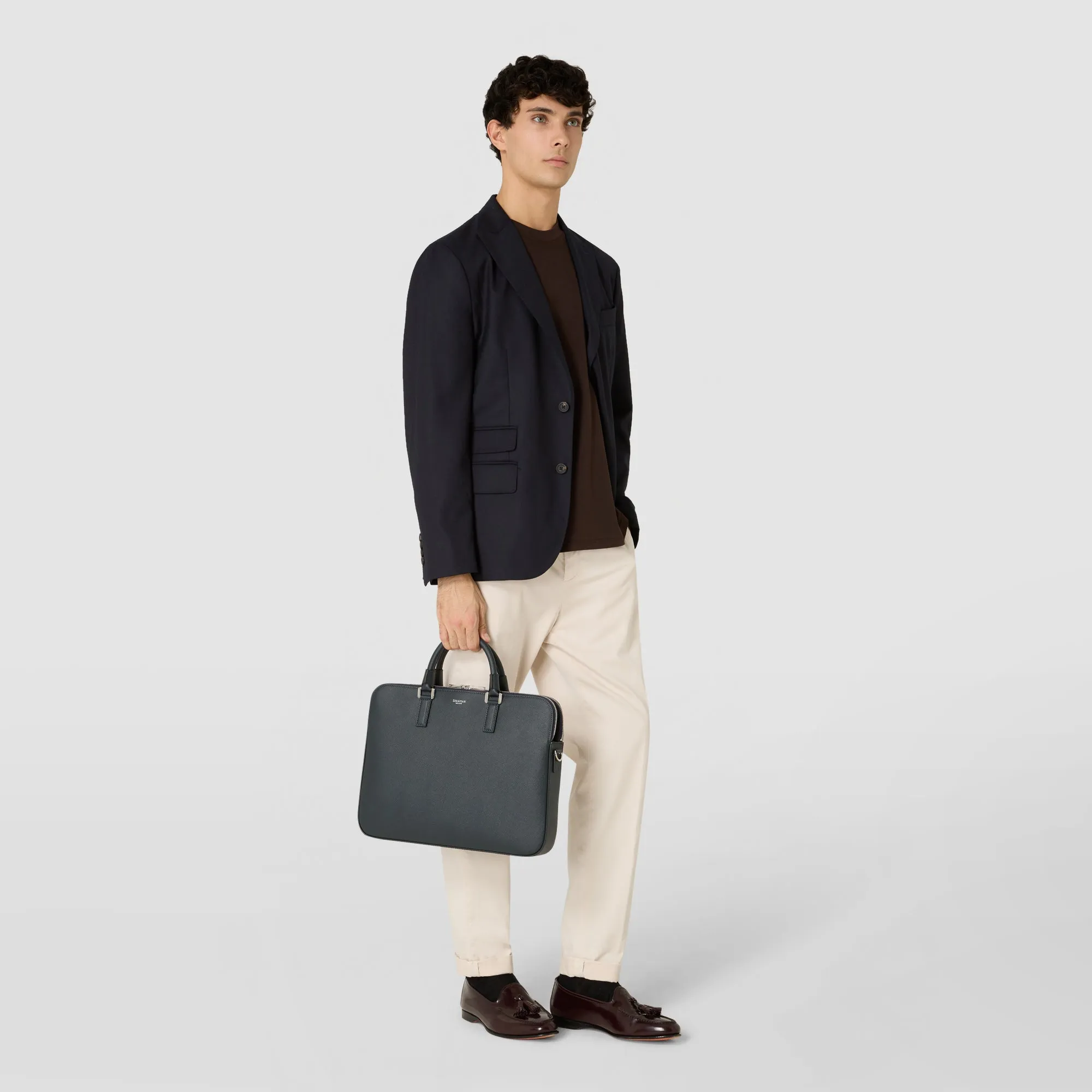 SLIM BRIEFCASE WITH DOUBLE ZIP IN EVOLUZIONE LEATHER