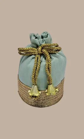 Small Light Aqua Embroidered Pouch Bag