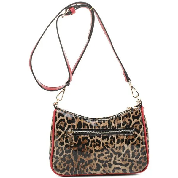 TEEK - Glossy Leopard Chain Link Crossbody Satchel