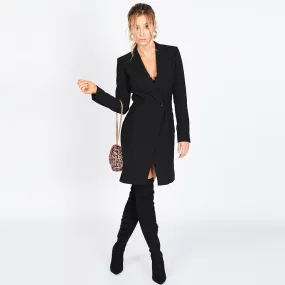 The Ashley Long Sleeve Tuxedo Dress in black