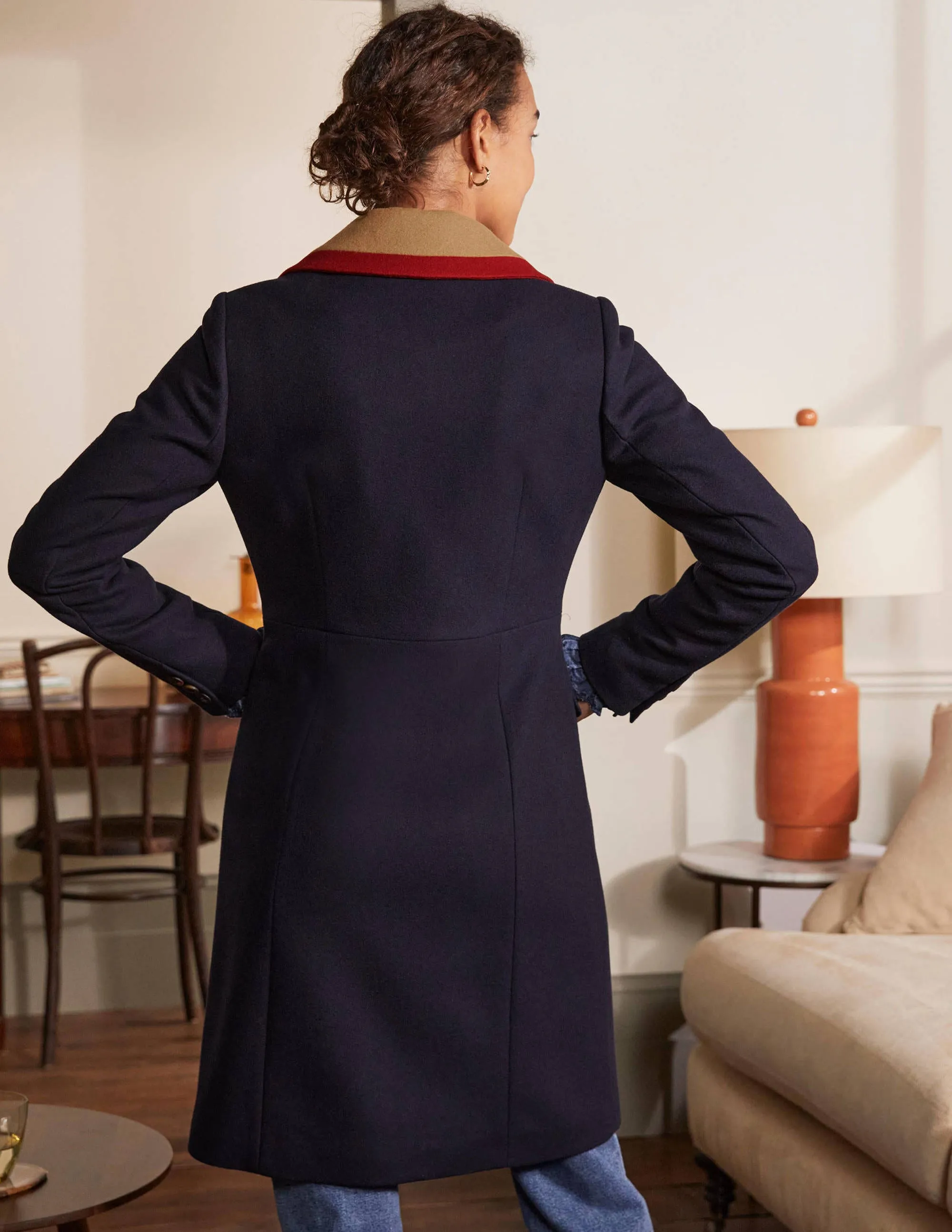 Wool Blend Tailored Coat-Navy