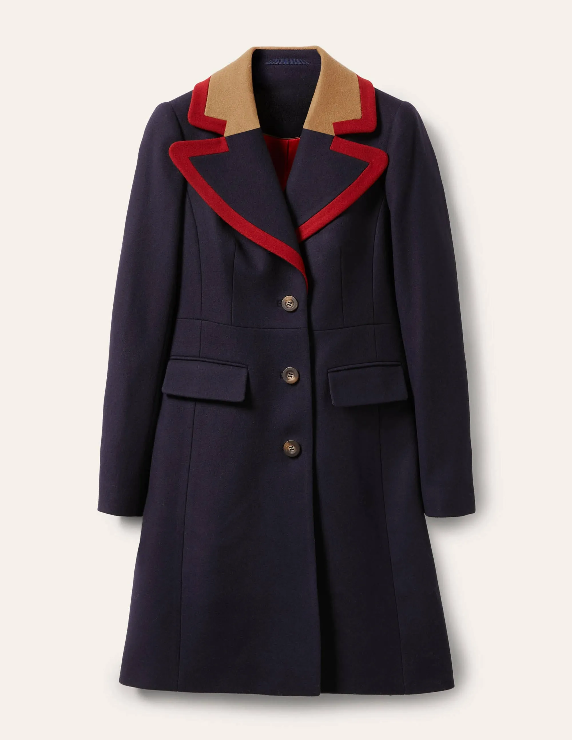 Wool Blend Tailored Coat-Navy