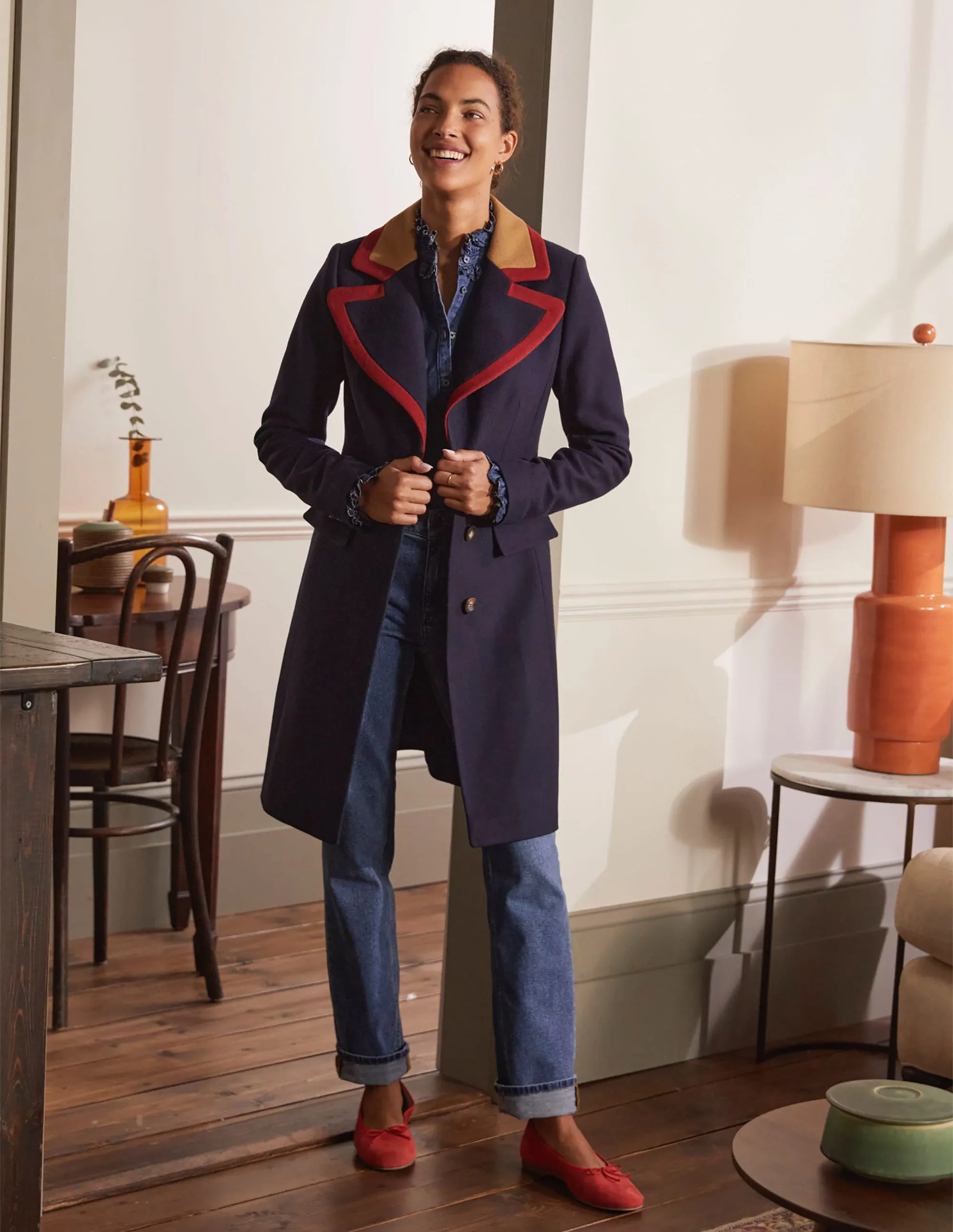 Wool Blend Tailored Coat-Navy